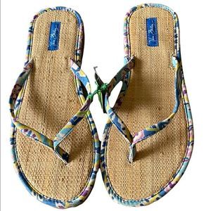 Vera Bradley Wm’s Sz Med 7-8 Capri Blue flip flops Floral Straw Sandal NWOT